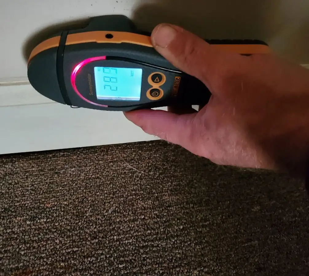 Moisture detection at baseboard during Burst Pipe Cleanup in Cape St. Claire